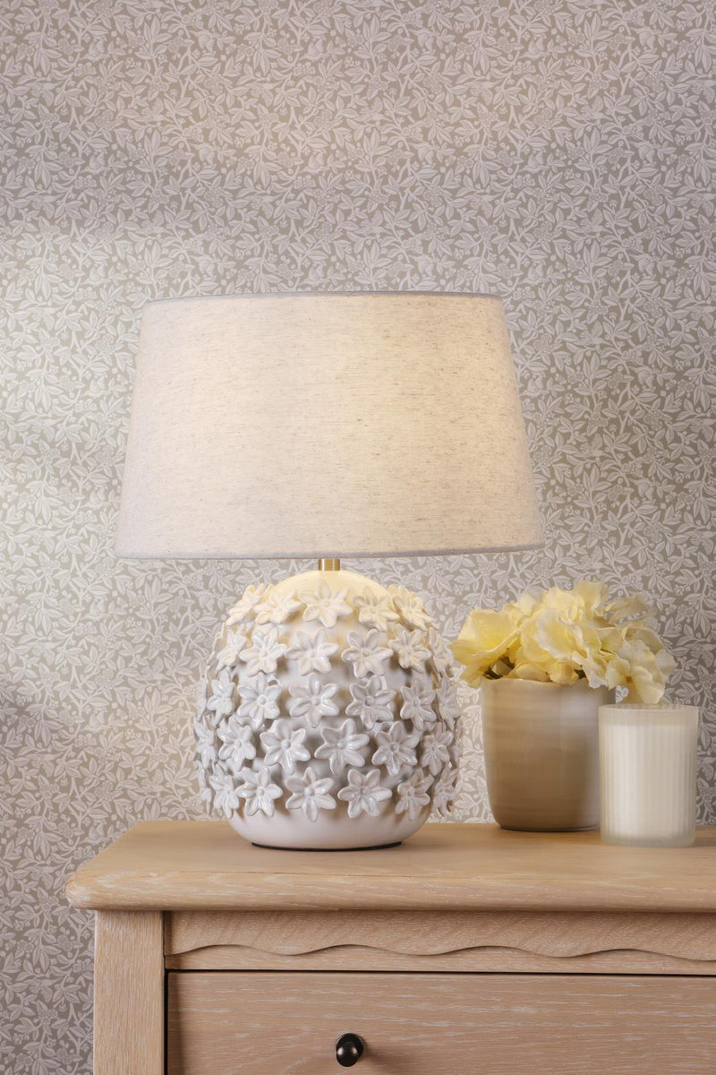 Laura Ashley Ingham Table Lamp White Ceramic and Brushed Silver With Shade • LA3756679-Q
