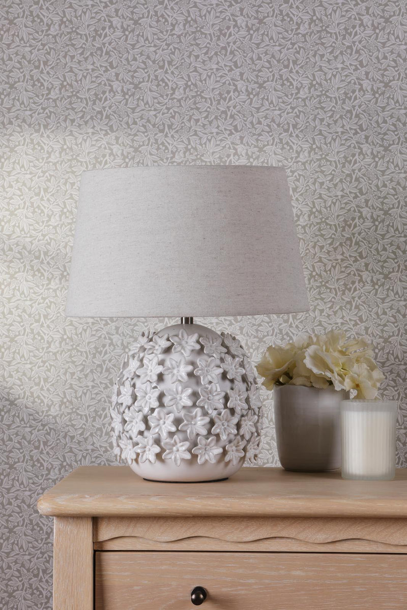 Laura Ashley Ingham Table Lamp White Ceramic and Brushed Silver With Shade • LA3756679-Q