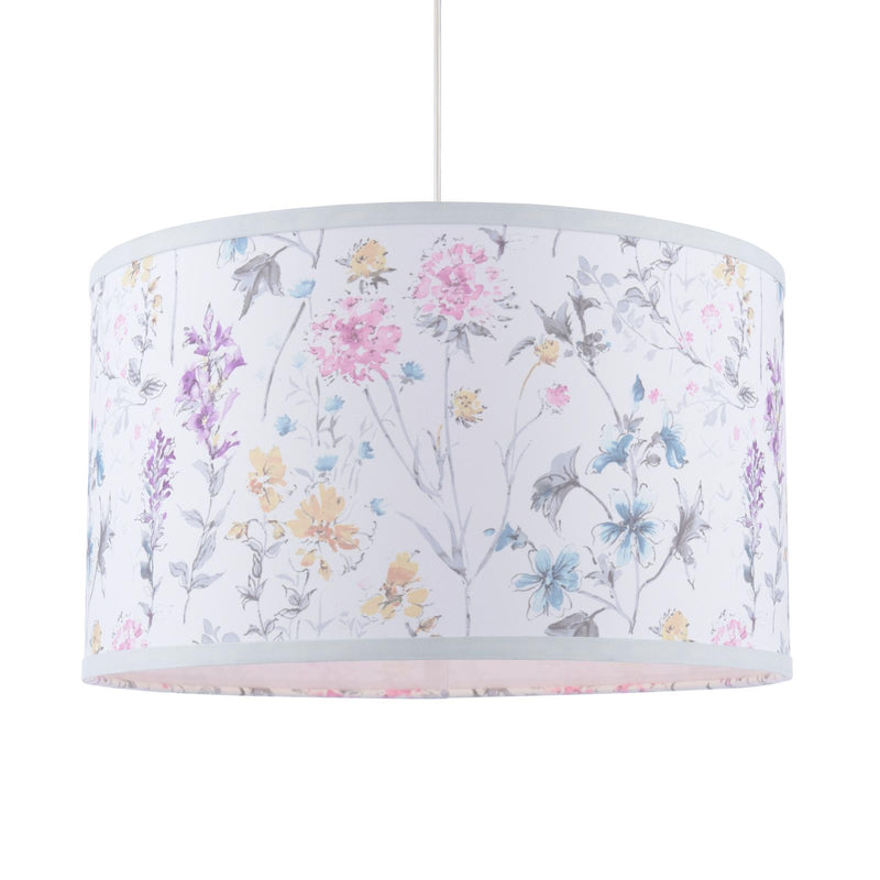 Laura Ashley Wild Meadow Multi Blue Cotton Drum Shade 38cm • LA3756682-Q