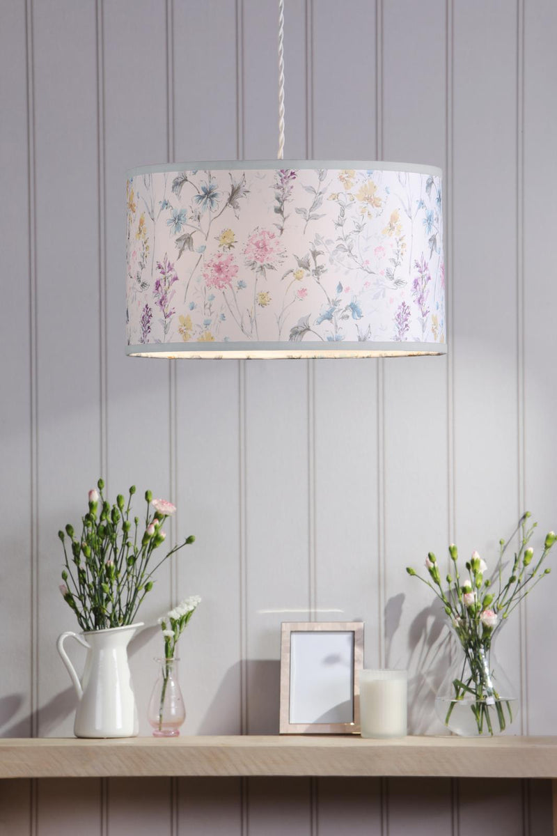 Laura Ashley Wild Meadow Multi Blue Cotton Drum Shade 38cm • LA3756682-Q