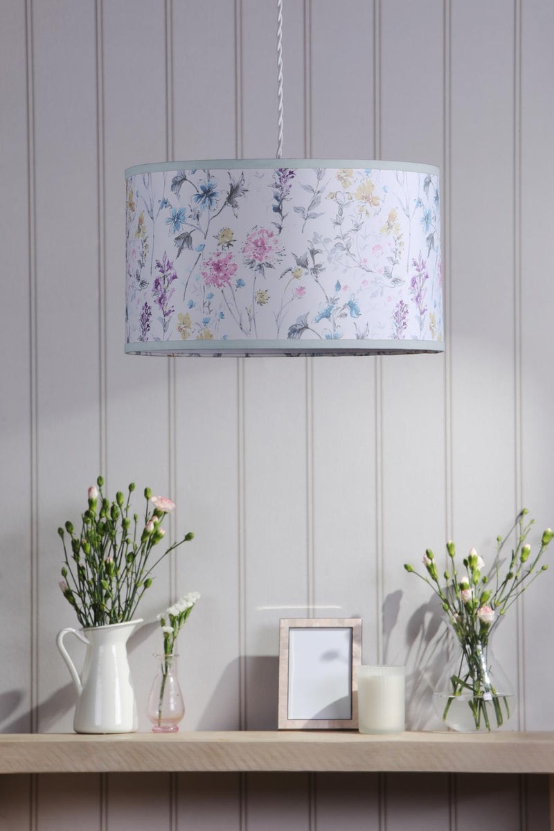 Laura Ashley Wild Meadow Multi Blue Cotton Drum Shade 38cm • LA3756682-Q