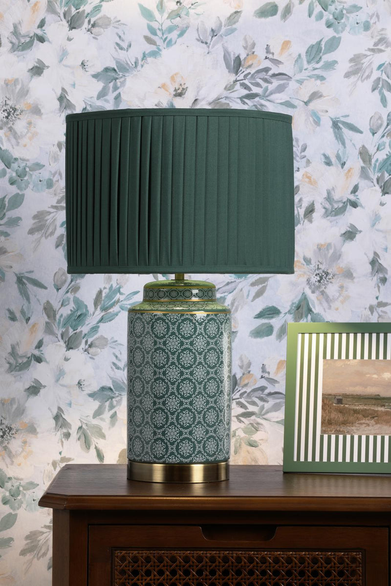Laura Ashley Knipton Table Lamp Green Ceramic and Antique Brass With Shade • LA3756699-Q