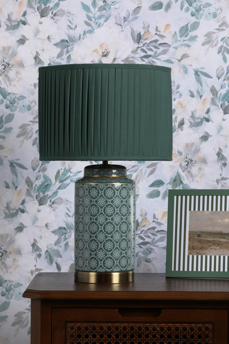 Laura Ashley Knipton Table Lamp Green Ceramic and Antique Brass With Shade • LA3756699-Q