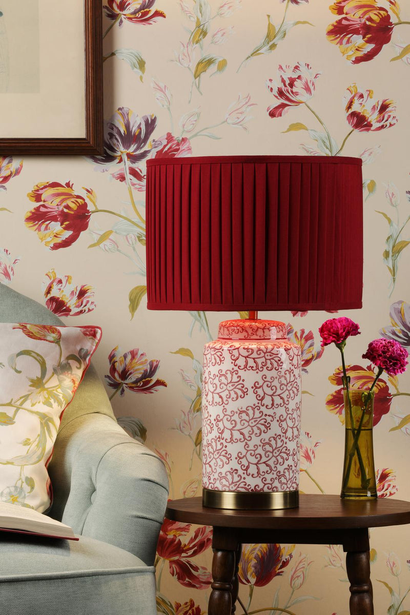 Laura Ashley Knipton Table Lamp Red Ceramic and Antique Brass With Shade • LA3756700-Q
