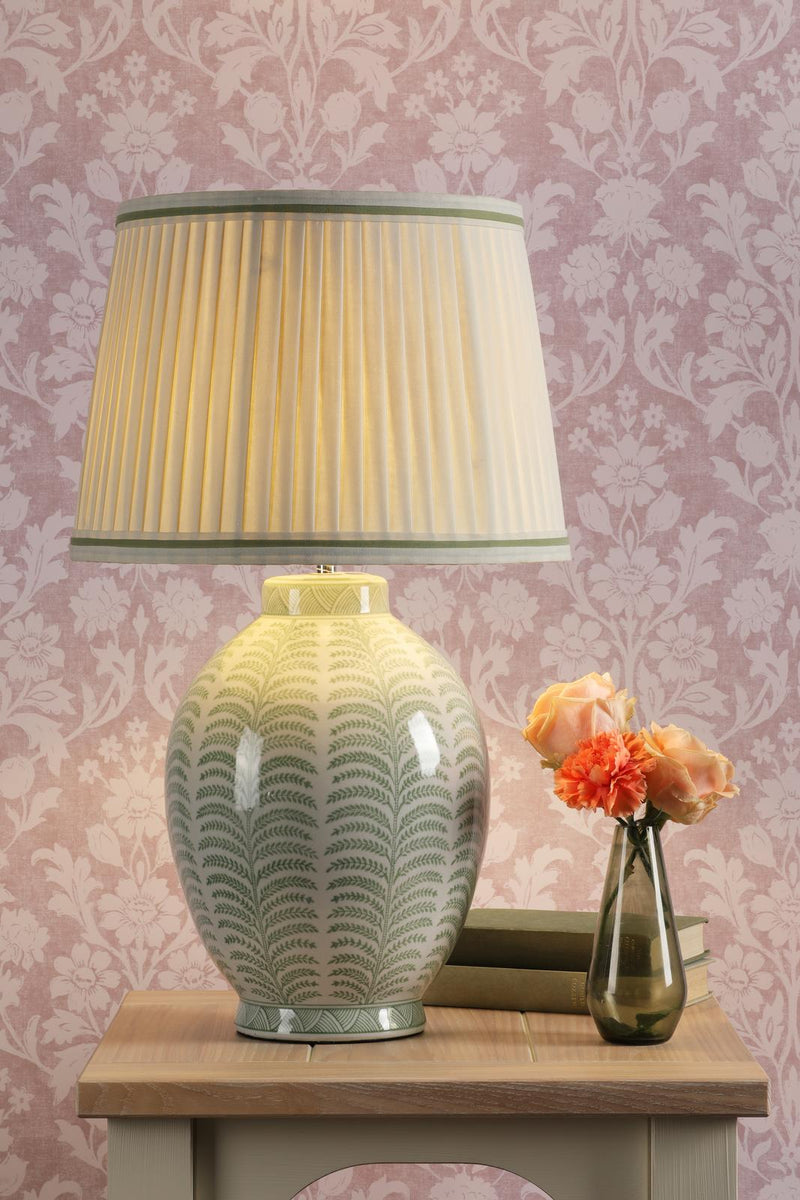 Laura Ashley Stannard Table Lamp Green Ceramic and Polished Chrome With Shade • LA3756701-Q