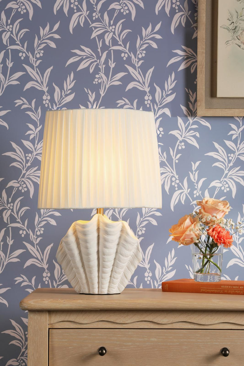 Laura Ashley Shell Table Lamp White Ceramic and Satin Chrome With Shade • LA3756702-Q