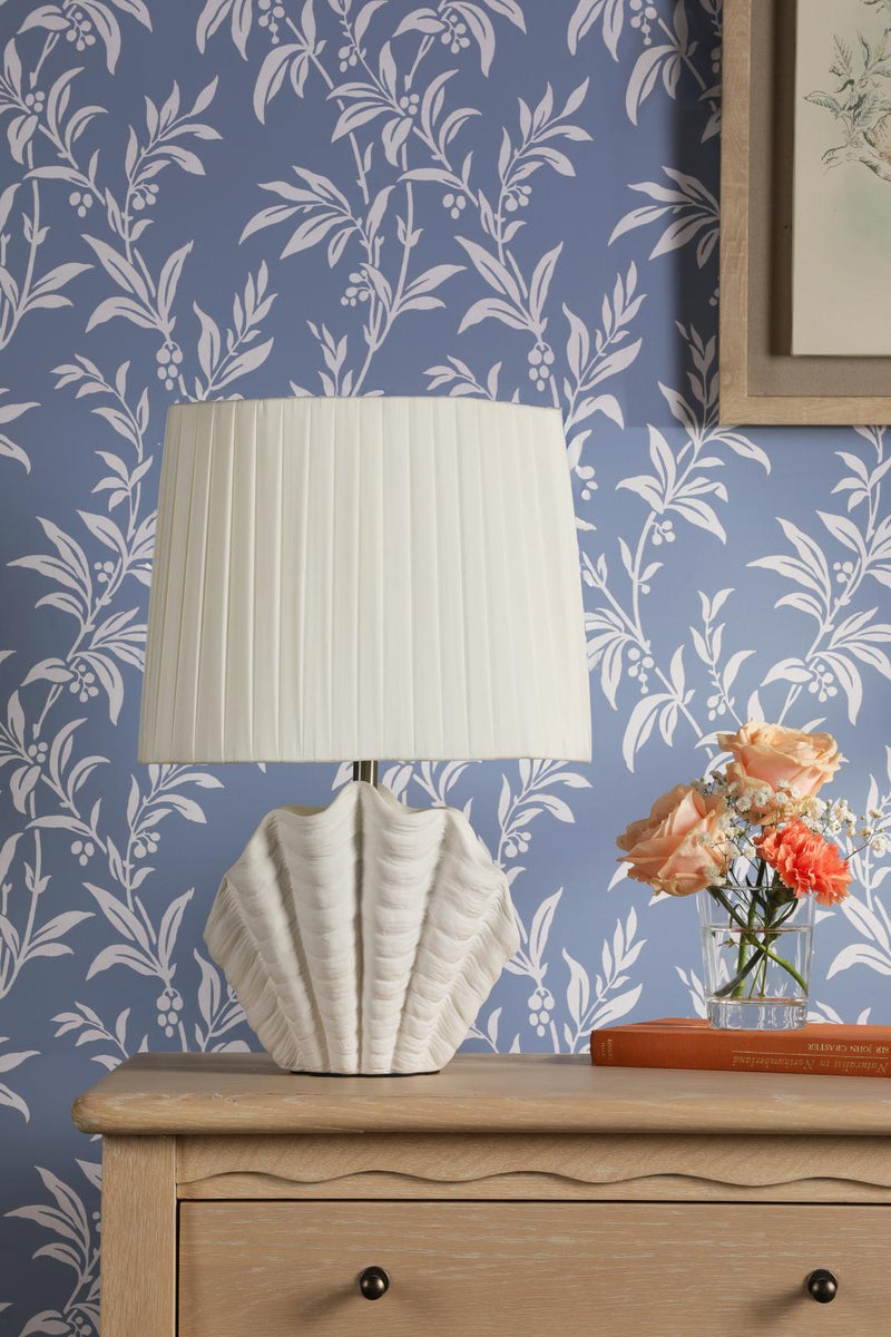 Laura Ashley Shell Table Lamp White Ceramic and Satin Chrome With Shade • LA3756702-Q