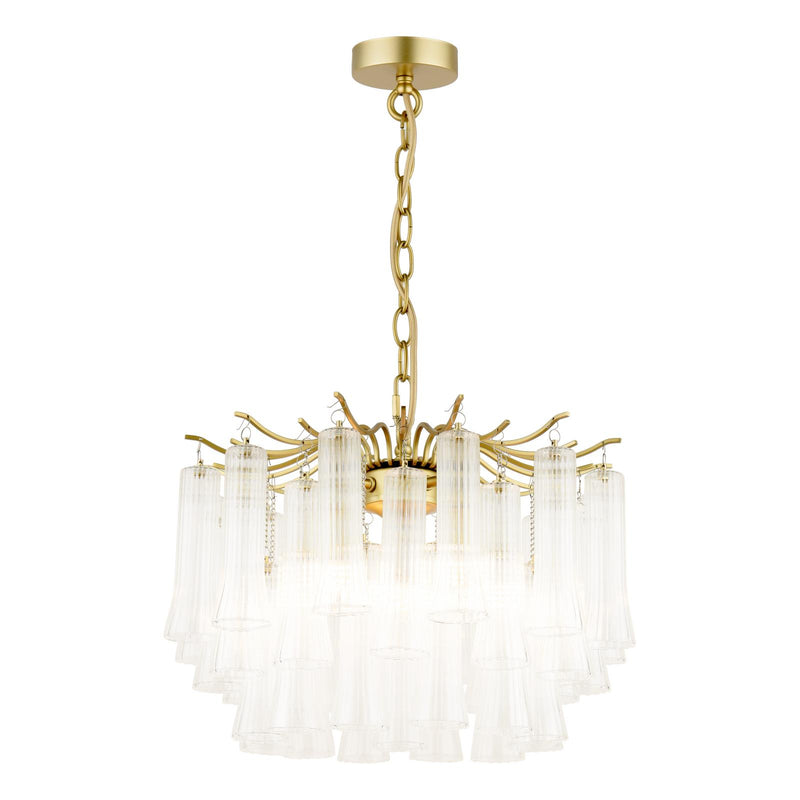 Laura Ashley Penlee 4 Light Pendant Matt Antique Brass and Ribbed Glass • LA3756709-Q
