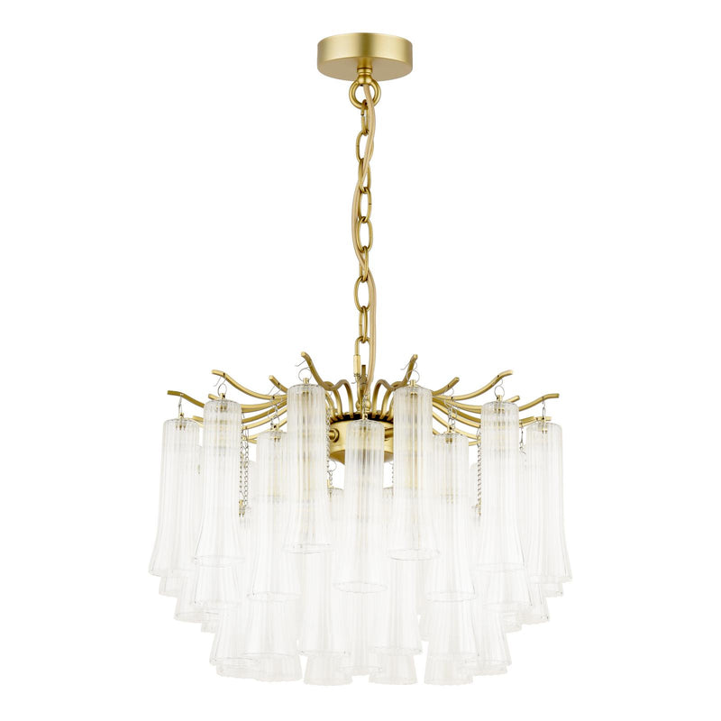 Laura Ashley Penlee 4 Light Pendant Matt Antique Brass and Ribbed Glass • LA3756709-Q
