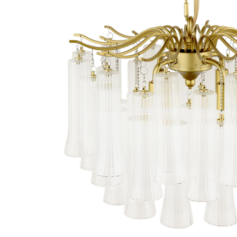 Laura Ashley Penlee 4 Light Pendant Matt Antique Brass and Ribbed Glass • LA3756709-Q