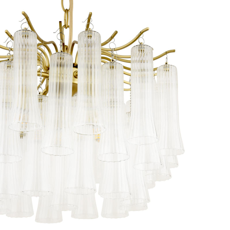 Laura Ashley Penlee 4 Light Pendant Matt Antique Brass and Ribbed Glass • LA3756709-Q