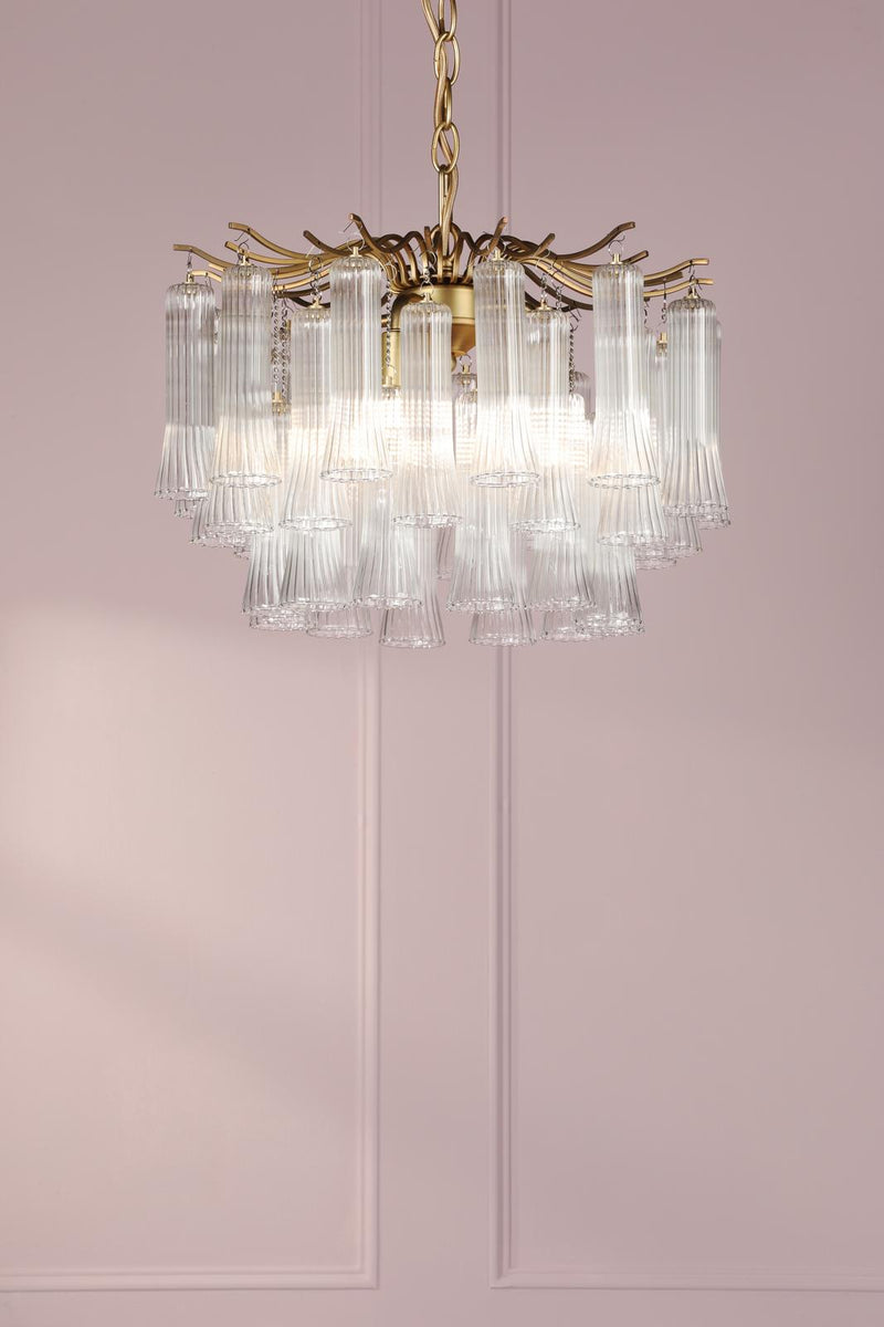 Laura Ashley Penlee 4 Light Pendant Matt Antique Brass and Ribbed Glass • LA3756709-Q