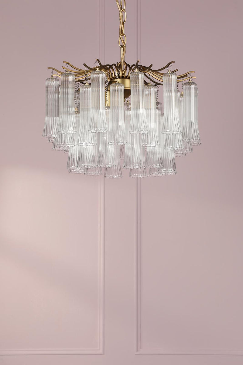 Laura Ashley Penlee 4 Light Pendant Matt Antique Brass and Ribbed Glass • LA3756709-Q