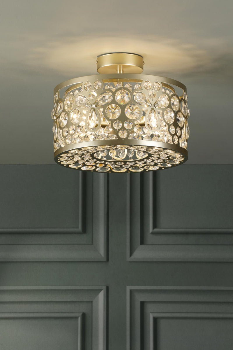 Laura Ashley Tilbrook 3 Light Flush Matt Champagne and Crystal • LA3756710-Q