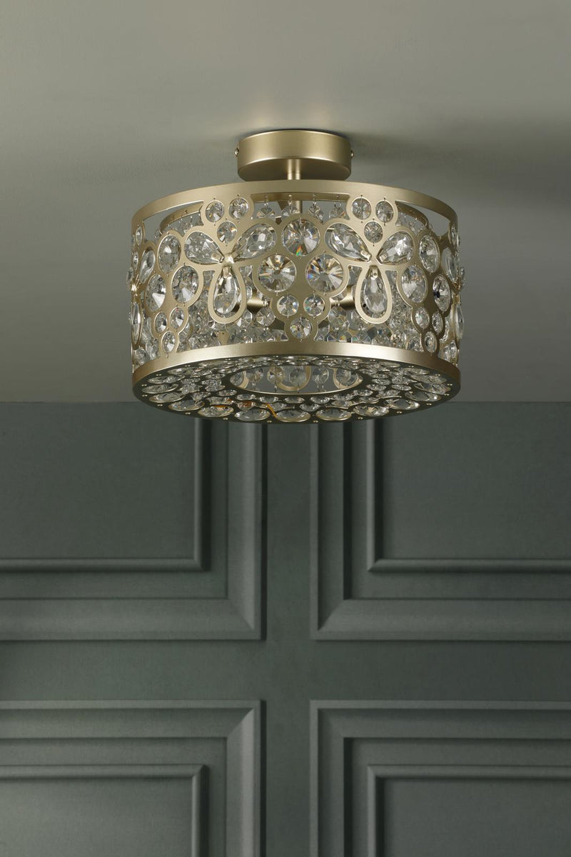 Laura Ashley Tilbrook 3 Light Flush Matt Champagne and Crystal • LA3756710-Q