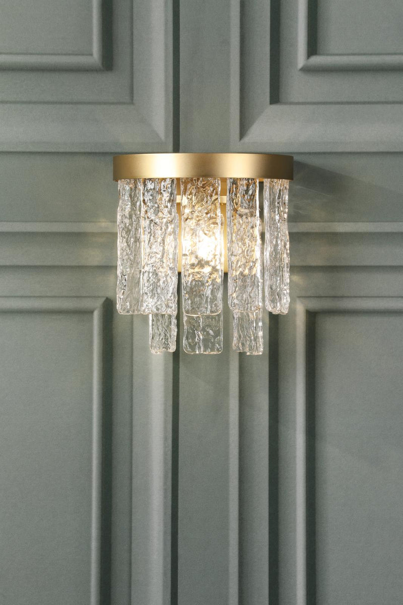 Laura Ashley Durnsford Wall Light Matt Antique Brass and Textured Glass • LA3756715-Q
