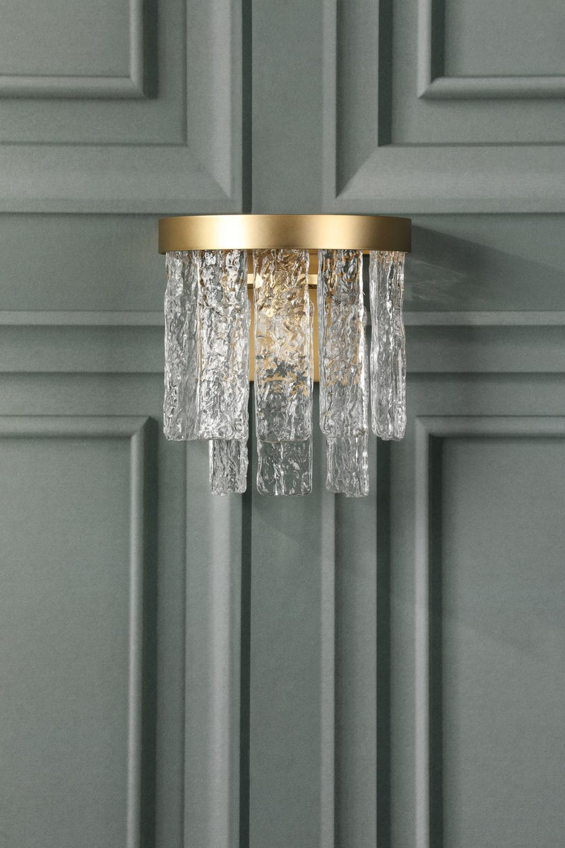 Laura Ashley Durnsford Wall Light Matt Antique Brass and Textured Glass • LA3756715-Q