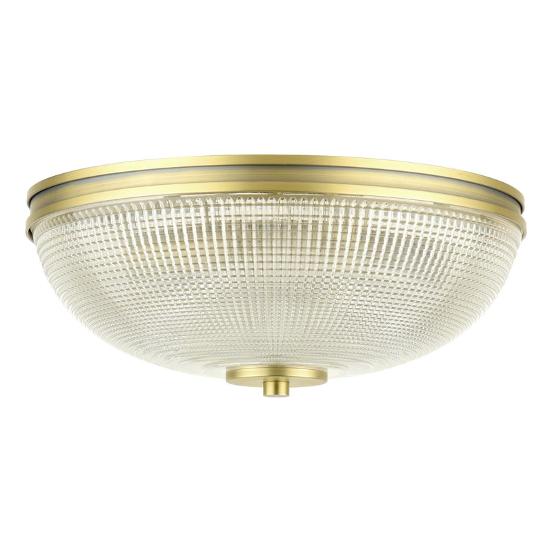 Laura Ashley Langdon 2 Light Bathroom Ceiling Light Matt Antique Brass and Textured Glass IP44 • LA3756717-Q