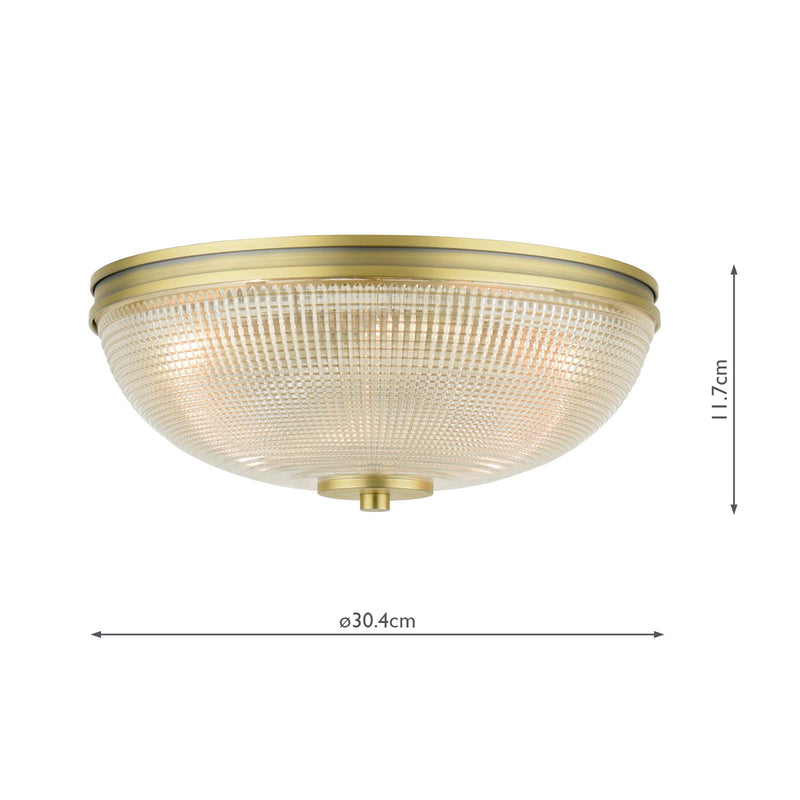 Laura Ashley Langdon 2 Light Bathroom Ceiling Light Matt Antique Brass and Textured Glass IP44 • LA3756717-Q