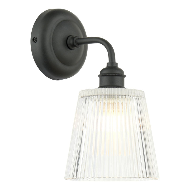 Laura Ashley Callaghan Outdoor Wall Light Matt Black and Ribbed Glass IP44 • LA3756719-Q