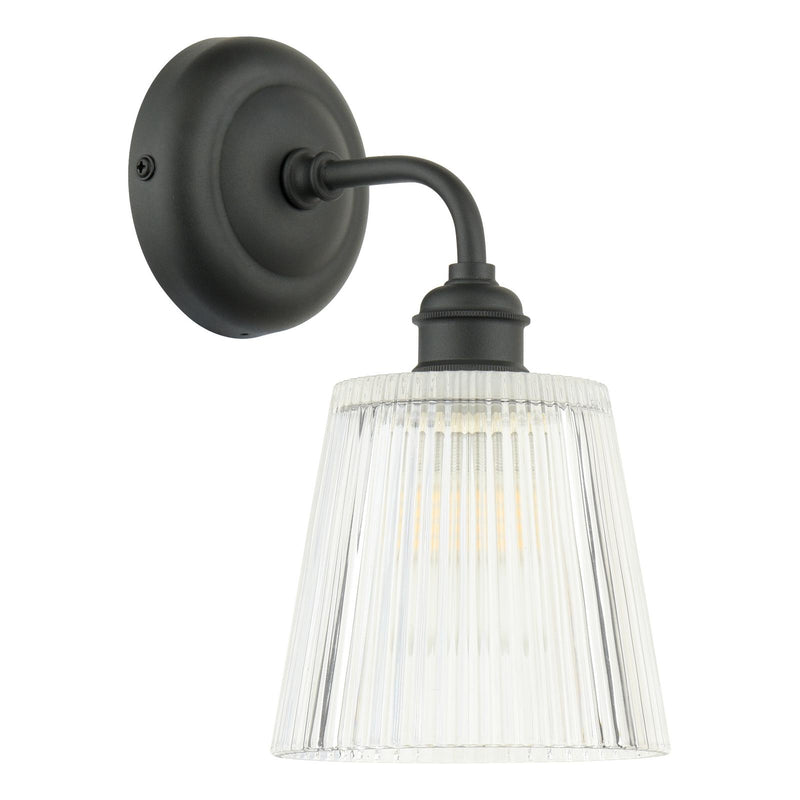 Laura Ashley Callaghan Outdoor Wall Light Matt Black and Ribbed Glass IP44 • LA3756719-Q
