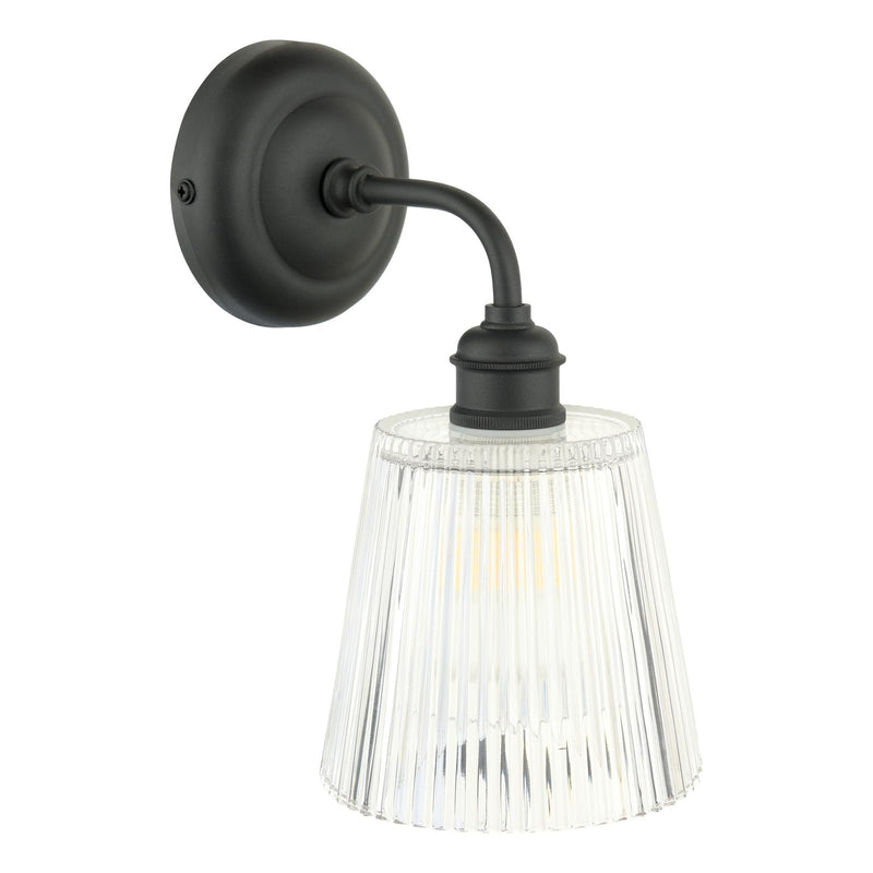 Laura Ashley Callaghan Outdoor Wall Light Matt Black and Ribbed Glass IP44 • LA3756719-Q