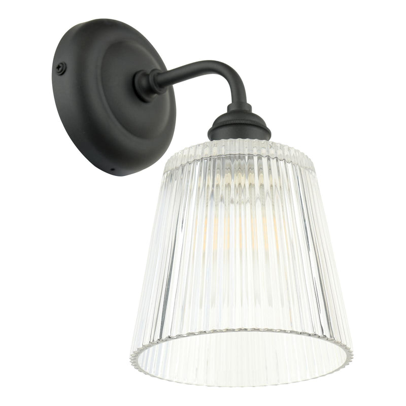 Laura Ashley Callaghan Outdoor Wall Light Matt Black and Ribbed Glass IP44 • LA3756719-Q