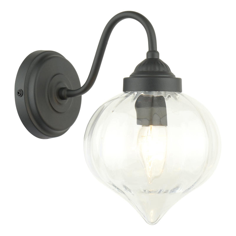 Laura Ashley Whitham Outdoor Wall Light Matt Black and Ribbed Glass IP44 • LA3756721-Q