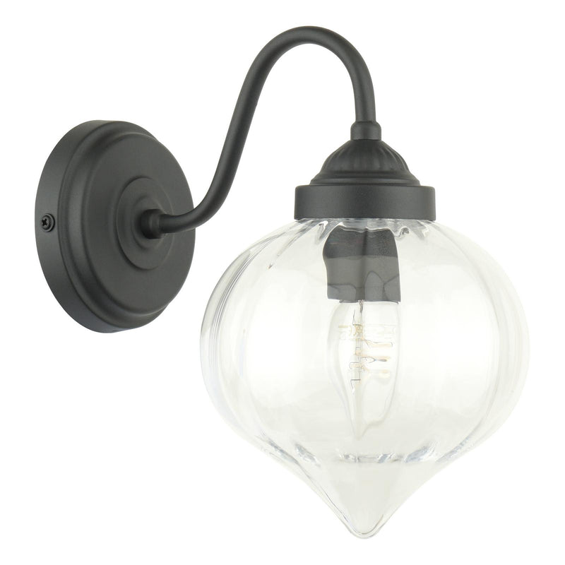 Laura Ashley Whitham Outdoor Wall Light Matt Black and Ribbed Glass IP44 • LA3756721-Q
