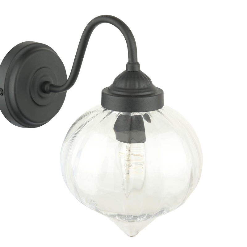 Laura Ashley Whitham Outdoor Wall Light Matt Black and Ribbed Glass IP44 • LA3756721-Q