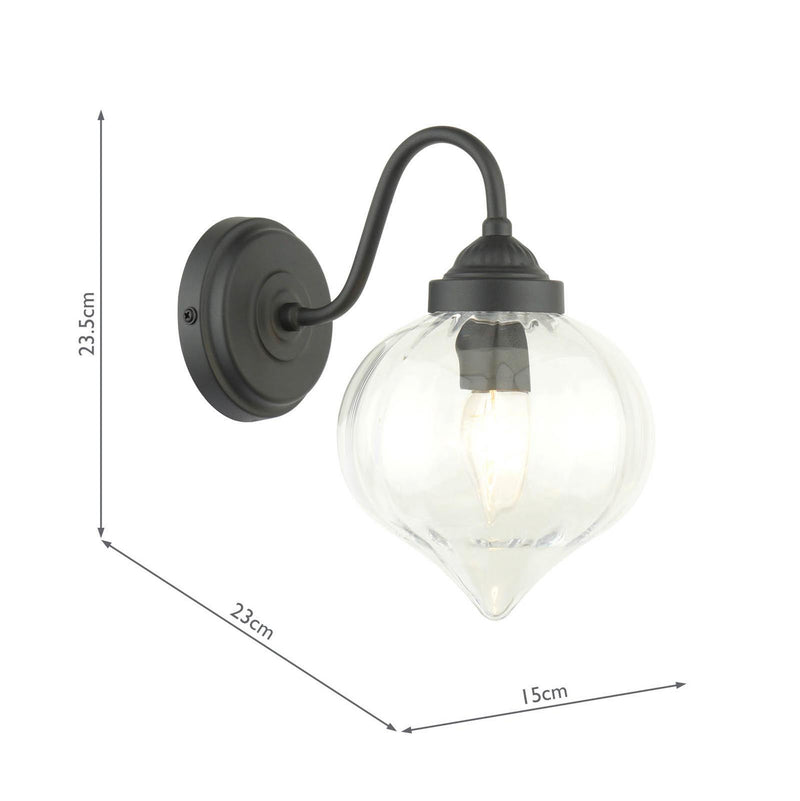 Laura Ashley Whitham Outdoor Wall Light Matt Black and Ribbed Glass IP44 • LA3756721-Q
