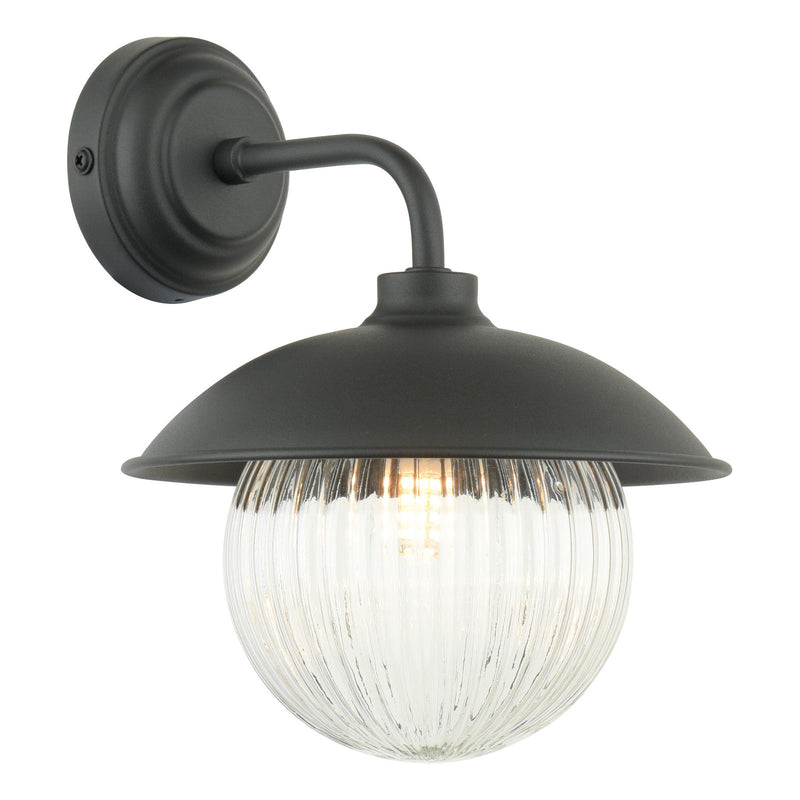 Laura Ashley Hatton Outdoor Wall Light Matt Black and Ribbed Glass IP44 • LA3756722-Q