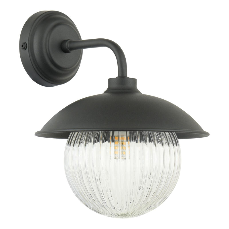 Laura Ashley Hatton Outdoor Wall Light Matt Black and Ribbed Glass IP44 • LA3756722-Q