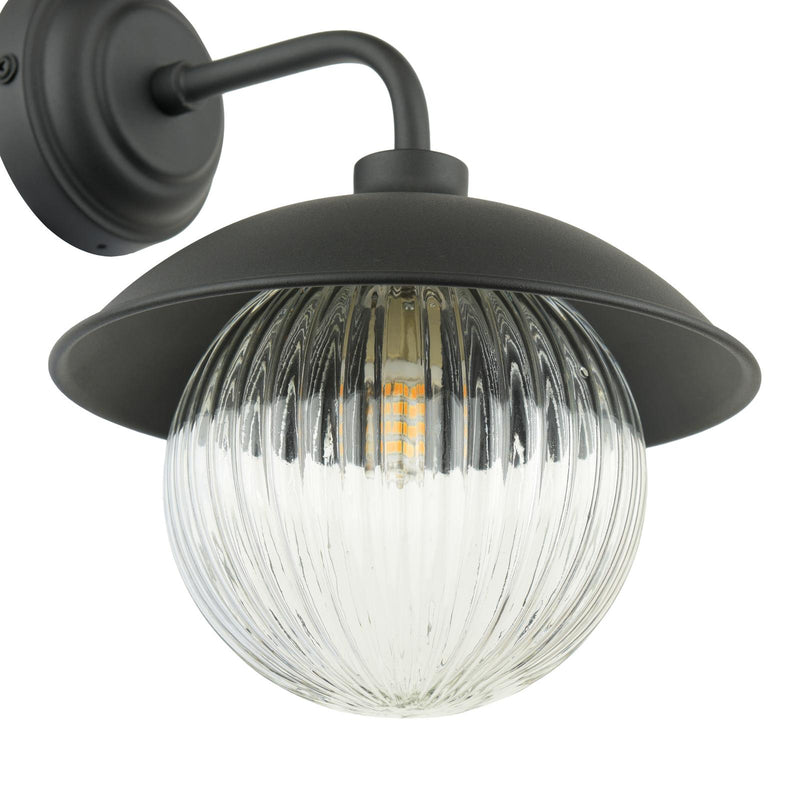 Laura Ashley Hatton Outdoor Wall Light Matt Black and Ribbed Glass IP44 • LA3756722-Q