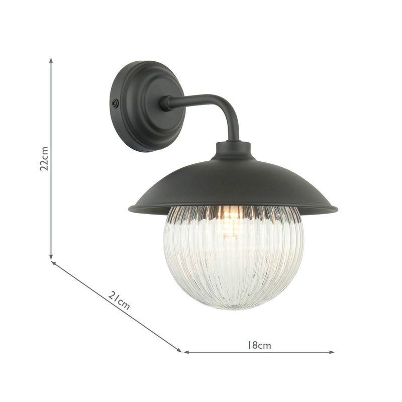 Laura Ashley Hatton Outdoor Wall Light Matt Black and Ribbed Glass IP44 • LA3756722-Q