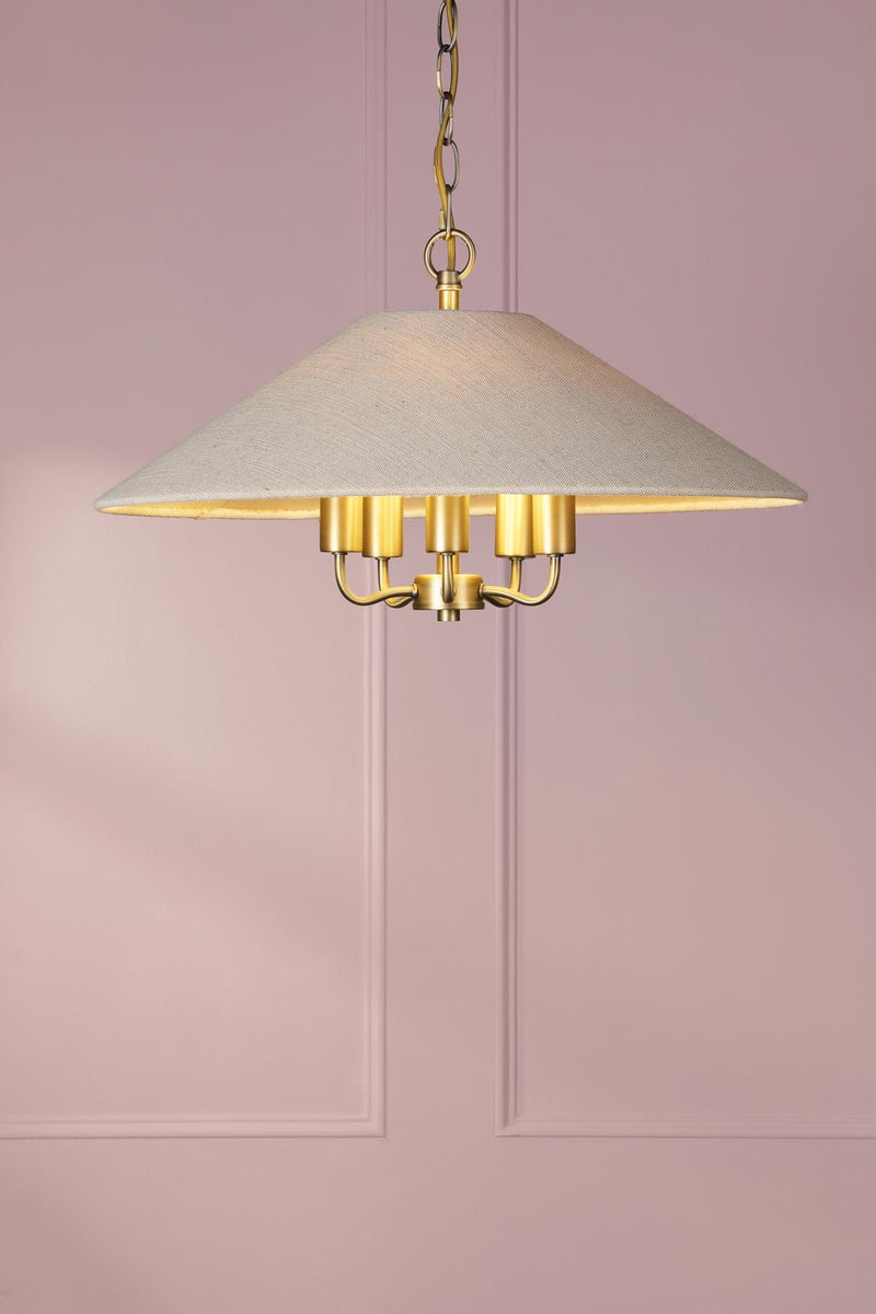 Laura Ashley Harland 5 Light Pendant Matt Antique Brass With Shade • LA3756723-Q