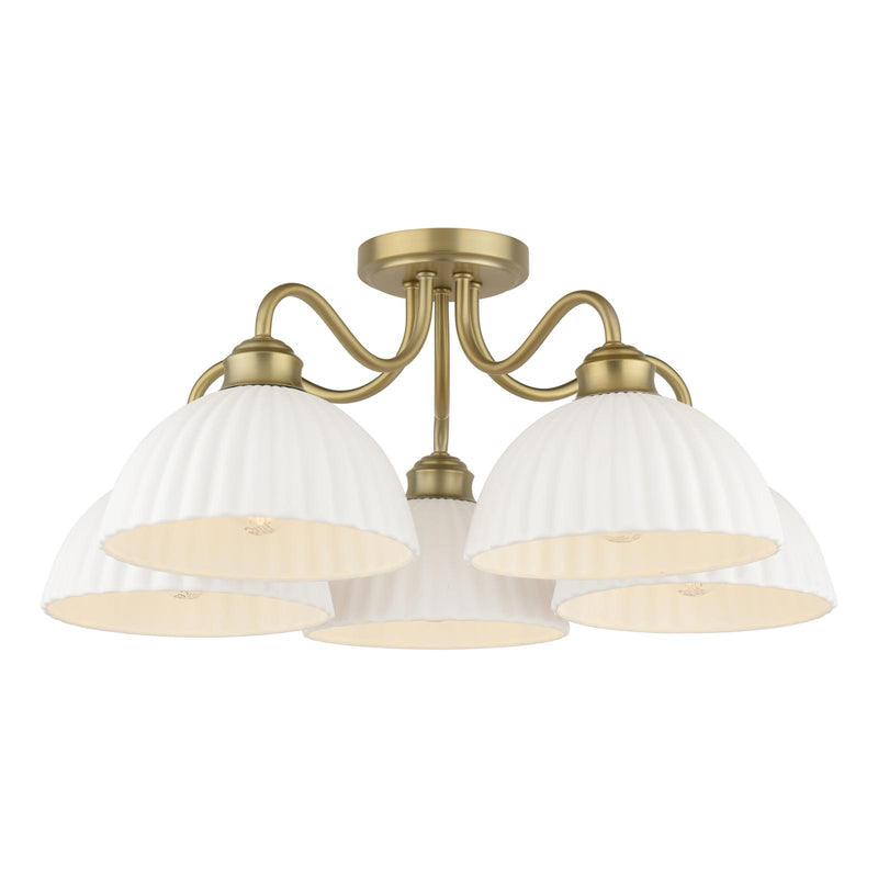 Laura Ashley Durford 5 Light Semi-Flush Matt Antique Brass and White Ceramic • LA3756725-Q