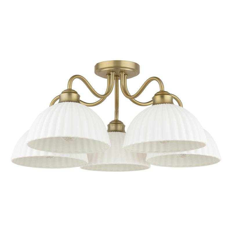 Laura Ashley Durford 5 Light Semi-Flush Matt Antique Brass and White Ceramic • LA3756725-Q