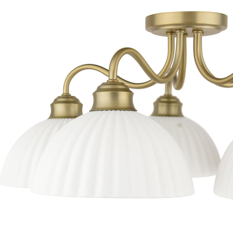 Laura Ashley Durford 5 Light Semi-Flush Matt Antique Brass and White Ceramic • LA3756725-Q