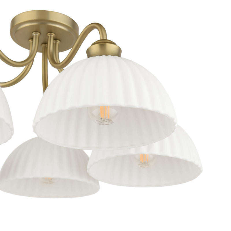 Laura Ashley Durford 5 Light Semi-Flush Matt Antique Brass and White Ceramic • LA3756725-Q