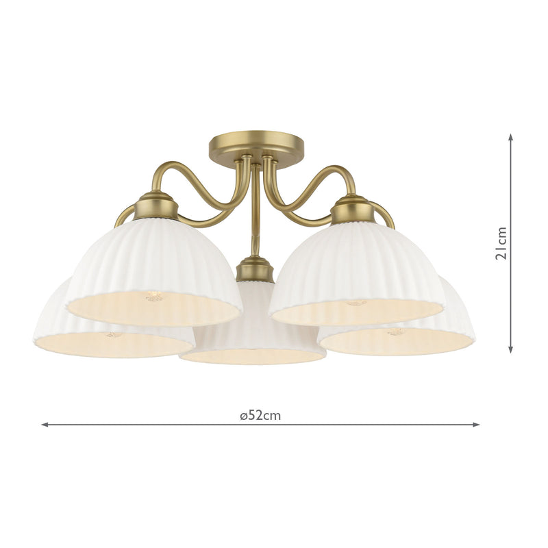 Laura Ashley Durford 5 Light Semi-Flush Matt Antique Brass and White Ceramic • LA3756725-Q