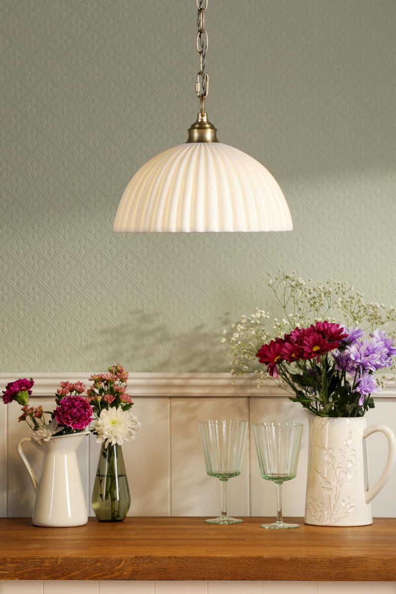 Laura Ashley Durford Large Pendant Matt Antique Brass and White • LA3756726-Q