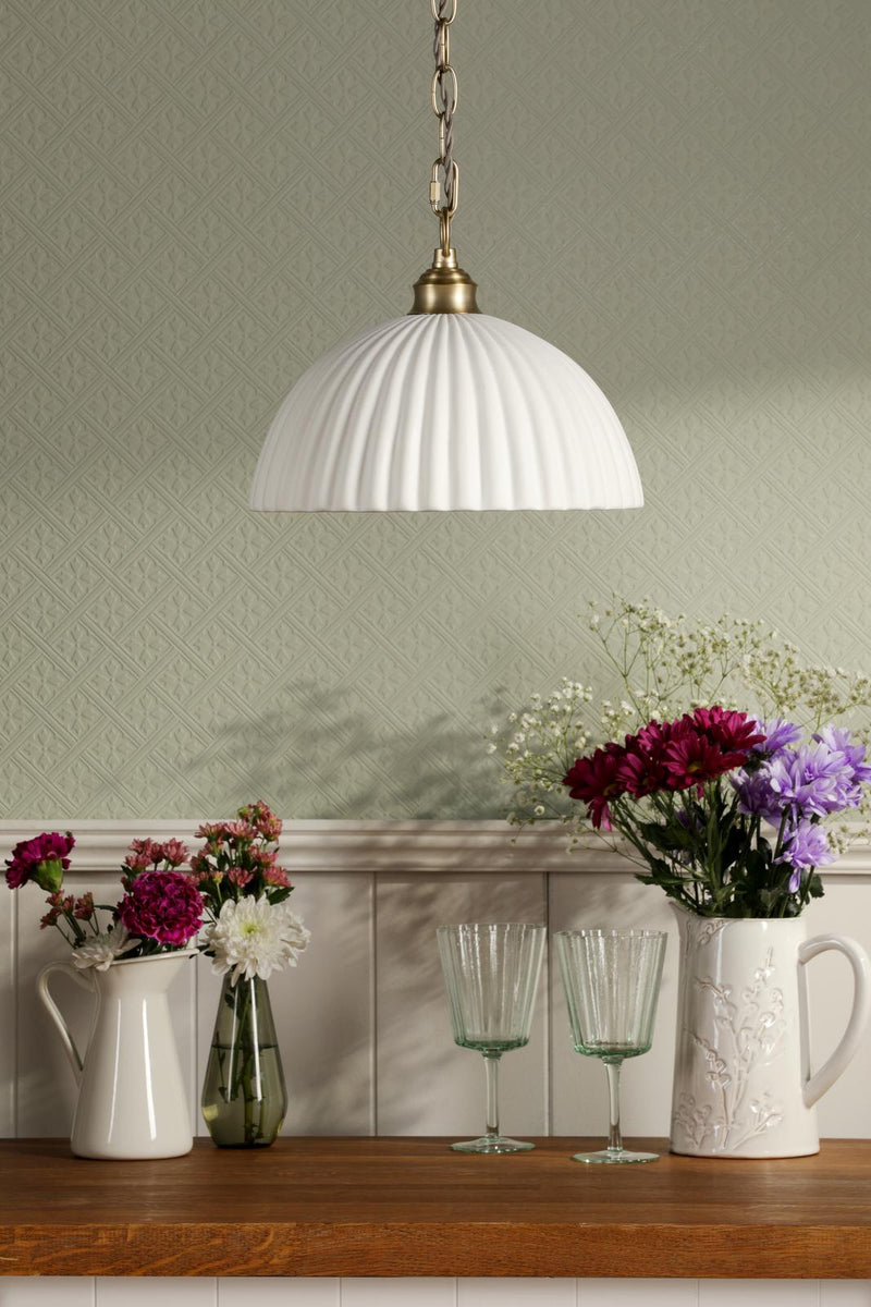 Laura Ashley Durford Large Pendant Matt Antique Brass and White • LA3756726-Q
