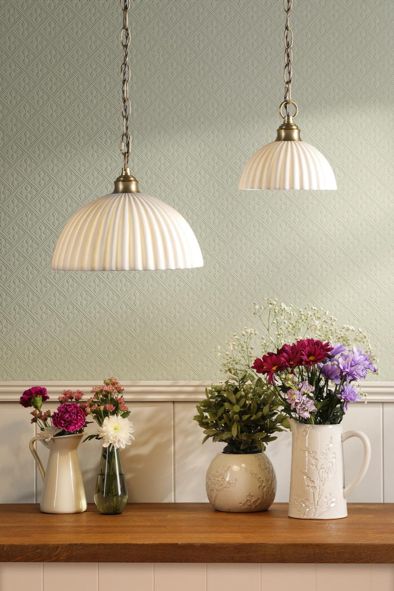 Laura Ashley Durford Large Pendant Matt Antique Brass and White • LA3756726-Q