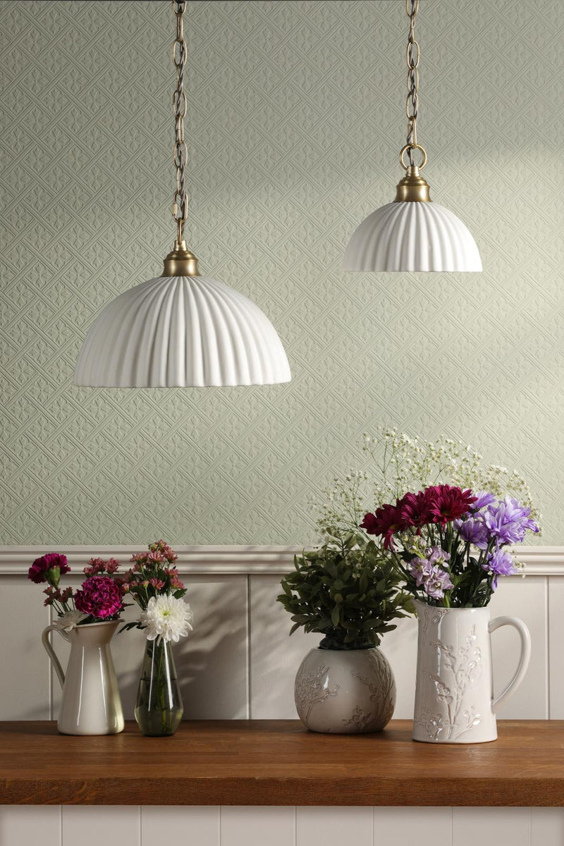 Laura Ashley Durford Large Pendant Matt Antique Brass and White • LA3756726-Q