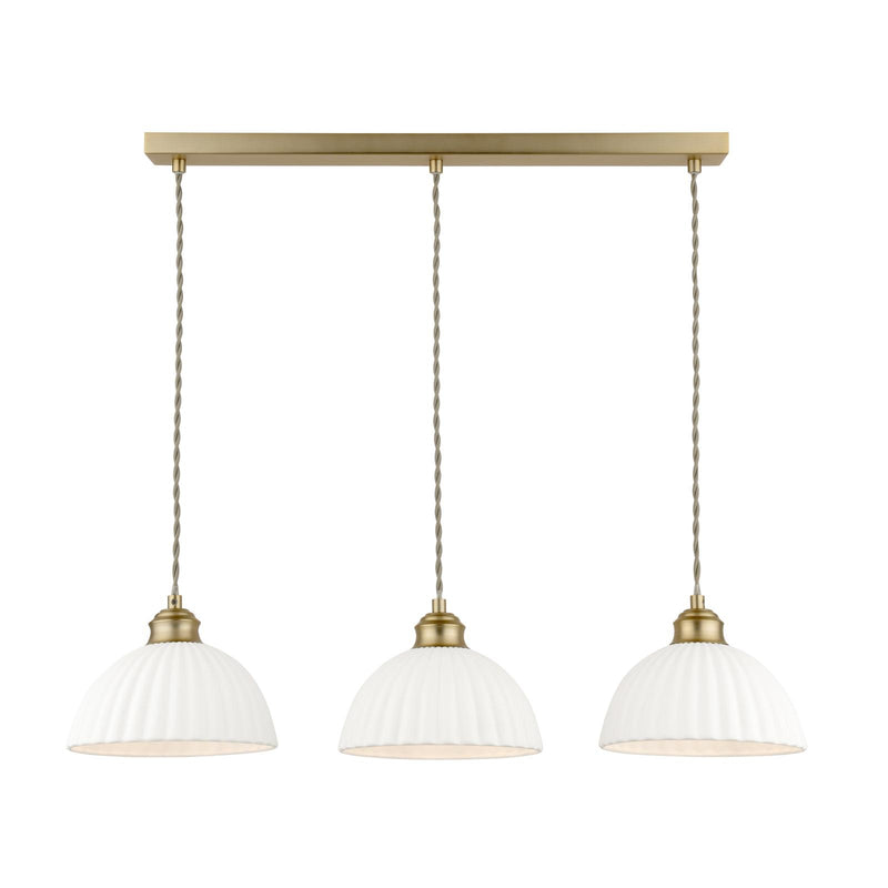Laura Ashley Durford 3 Light Bar Pendant Matt Antique Brass and White Ceramic • LA3756727-Q
