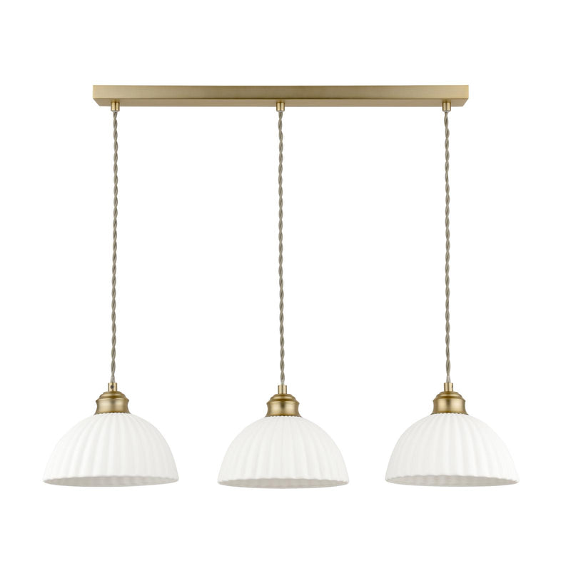 Laura Ashley Durford 3 Light Bar Pendant Matt Antique Brass and White Ceramic • LA3756727-Q