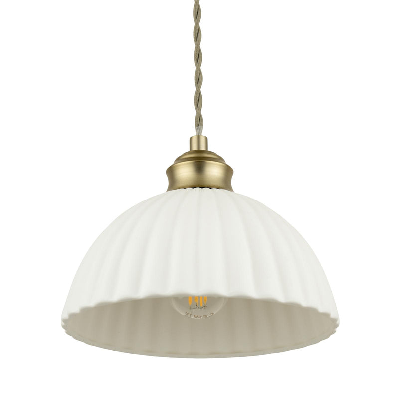 Laura Ashley Durford 3 Light Bar Pendant Matt Antique Brass and White Ceramic • LA3756727-Q