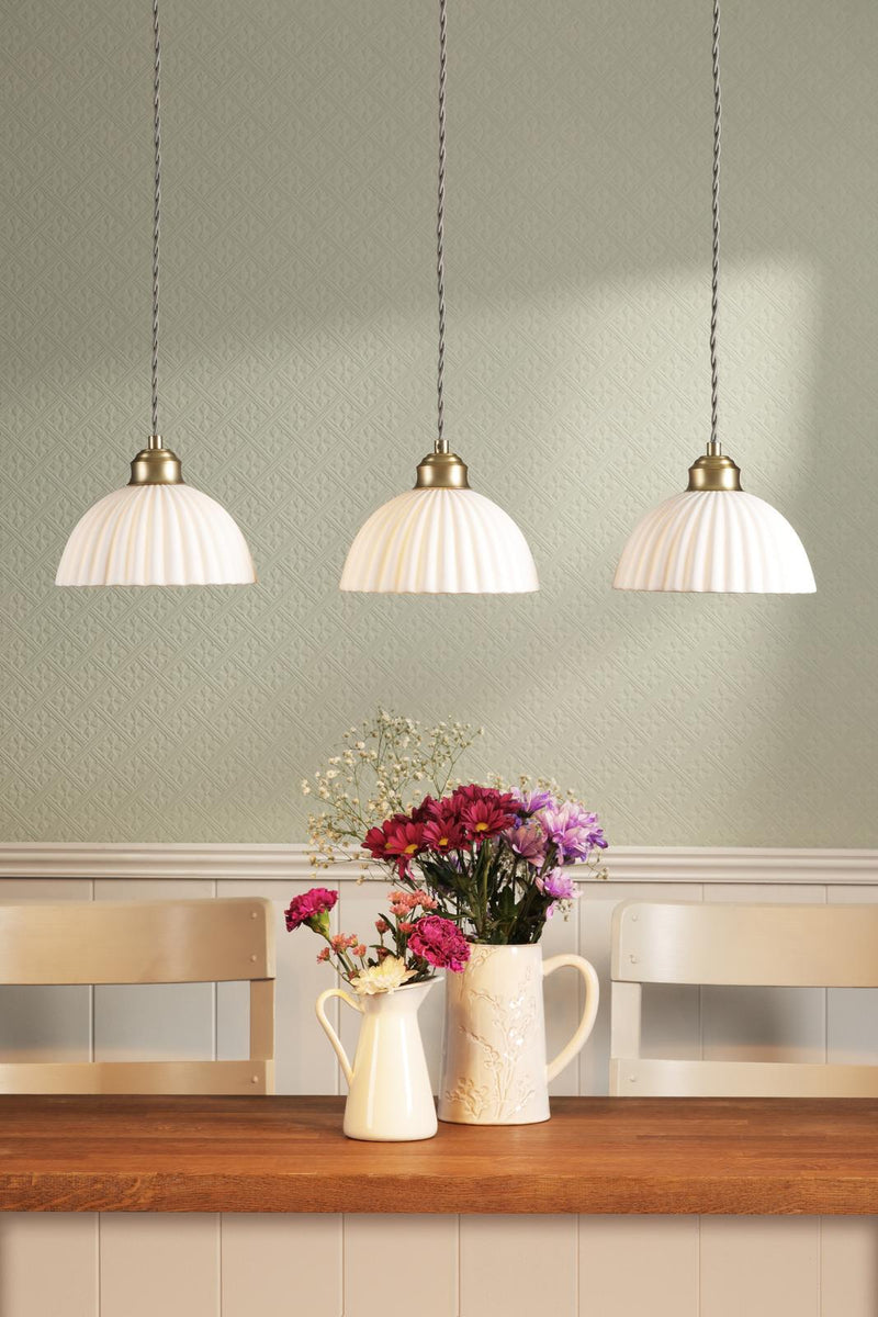 Laura Ashley Durford 3 Light Bar Pendant Matt Antique Brass and White Ceramic • LA3756727-Q