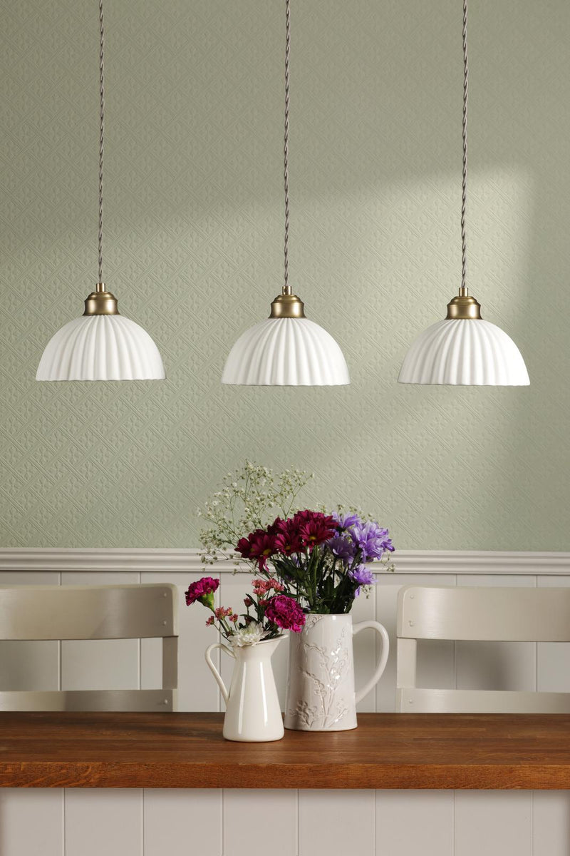Laura Ashley Durford 3 Light Bar Pendant Matt Antique Brass and White Ceramic • LA3756727-Q